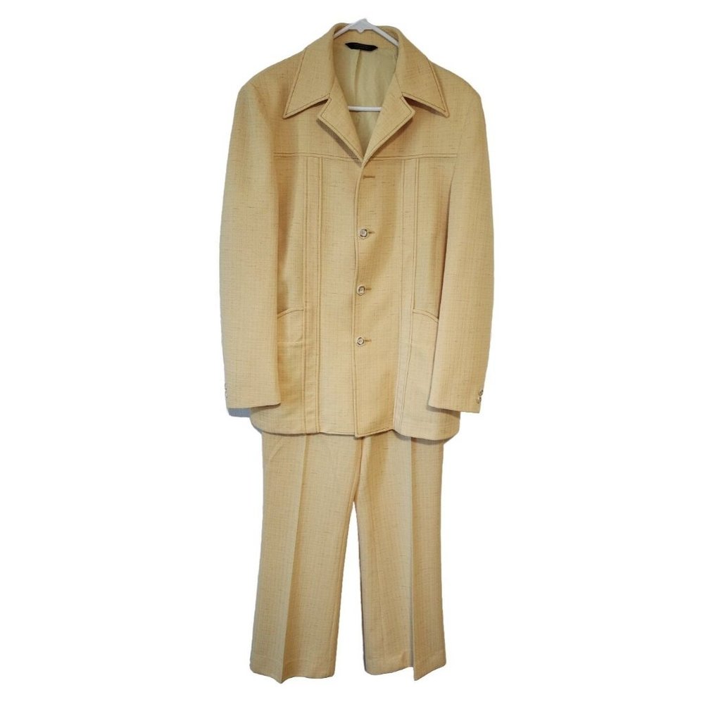 Vintage Retro Mens Lee Wald Yellow Suit Jacket Pants Disco Pimp Summer Vacation